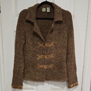 Brown Textured Anthropologie HWR Women's Jacket Wirh Velvet Trim Size L